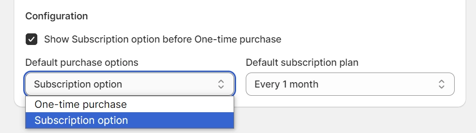 Default subscription option selection settings